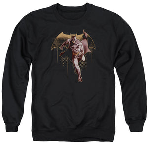 AN OFFCIALLY LICENSED JUSTICE LEAGUE MOVIE CAPED CRUSADER ADULT UNISEX CREWNECK SWEATSHIRT BLACK