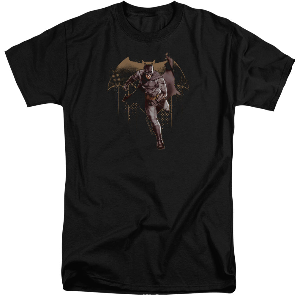 AN OFFCIALLY LICENSED JUSTICE LEAGUE MOVIE CAPED CRUSADER MEN'S TALL FIT T-SHIRT BLACK
