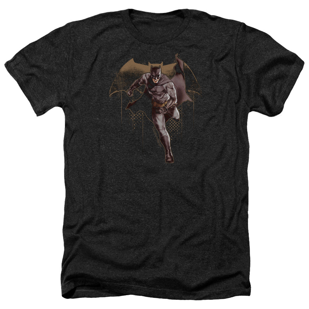 AN OFFCIALLY LICENSED JUSTICE LEAGUE MOVIE CAPED CRUSADER MEN'S HEATHER T-SHIRT CHARCOAL