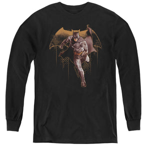 AN OFFCIALLY LICENSED JUSTICE LEAGUE MOVIE CAPED CRUSADER YOUTH LONG SLEEVE T-SHIRT BLACK