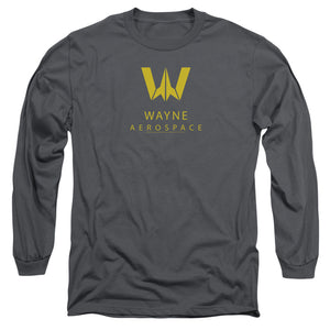 AN OFFCIALLY LICENSED JUSTICE LEAGUE WAYNE AEROSPACE MEN'S LONG SLEEVE T-SHIRT CHARCOAL