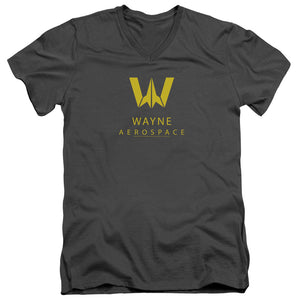 AN OFFCIALLY LICENSED JUSTICE LEAGUE WAYNE AEROSPACE MEN'S V-NECK T-SHIRT CHARCOAL