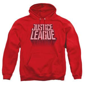 AN OFFCIALLY LICENSED JUSTICE LEAGUE MOVIE LEAGUE DISTRESSED ADULT UNISEX PULLOVER HOODIE RED