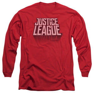 AN OFFCIALLY LICENSED JUSTICE LEAGUE MOVIE LEAGUE DISTRESSED MEN'S LONG SLEEVE T-SHIRT RED