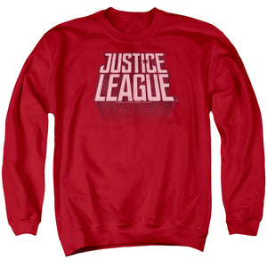 AN OFFCIALLY LICENSED JUSTICE LEAGUE MOVIE LEAGUE DISTRESSED ADULT UNISEX CREWNECK SWEATSHIRT RED