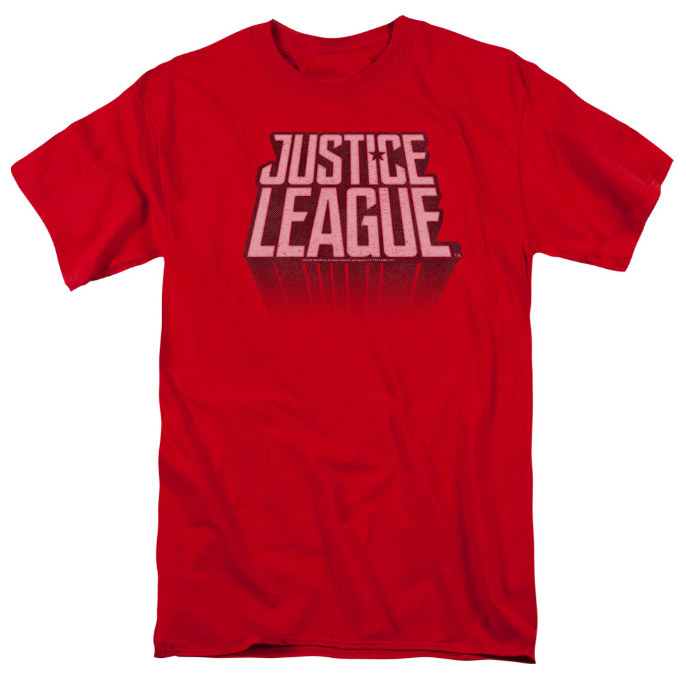AN OFFCIALLY LICENSED JUSTICE LEAGUE MOVIE LEAGUE DISTRESSED MEN'S REGULAR FIT T-SHIRT RED