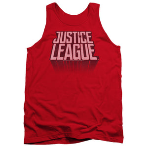 AN OFFCIALLY LICENSED JUSTICE LEAGUE MOVIE LEAGUE DISTRESSED ADULT UNISEX TANK TOP RED