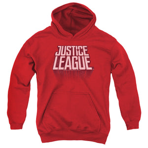 AN OFFCIALLY LICENSED JUSTICE LEAGUE MOVIE LEAGUE DISTRESSED YOUTH HOODIE RED