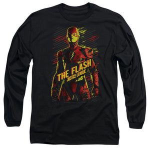 AN OFFCIALLY LICENSED JUSTICE LEAGUE MOVIE THE FLASH MEN'S LONG SLEEVE T-SHIRT BLACK