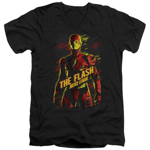 AN OFFCIALLY LICENSED JUSTICE LEAGUE MOVIE THE FLASH MEN'S V-NECK T-SHIRT BLACK