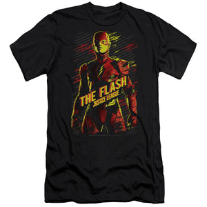 AN OFFCIALLY LICENSED JUSTICE LEAGUE MOVIE THE FLASH MEN'S PREMIUM SLIM FIT T-SHIRT BLACK