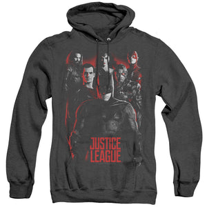 AN OFFCIALLY LICENSED JUSTICE LEAGUE MOVIE THE LEAGUE ADULT UNISEX HEATHER PULLOVER HOODIE BLACK