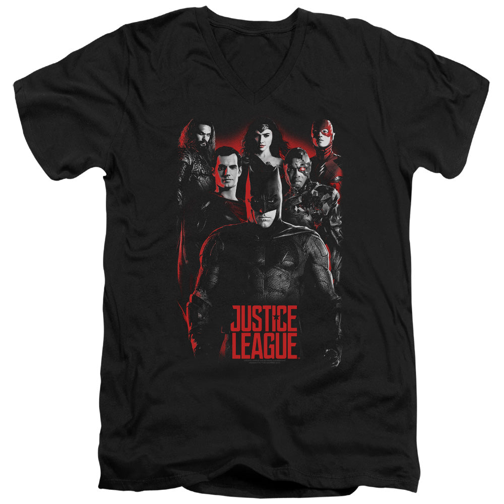AN OFFCIALLY LICENSED JUSTICE LEAGUE MOVIE THE LEAGUE MEN'S V-NECK T-SHIRT BLACK