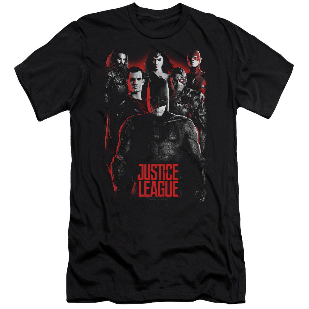 AN OFFCIALLY LICENSED JUSTICE LEAGUE MOVIE THE LEAGUE MEN'S PREMIUM SLIM FIT T-SHIRT BLACK