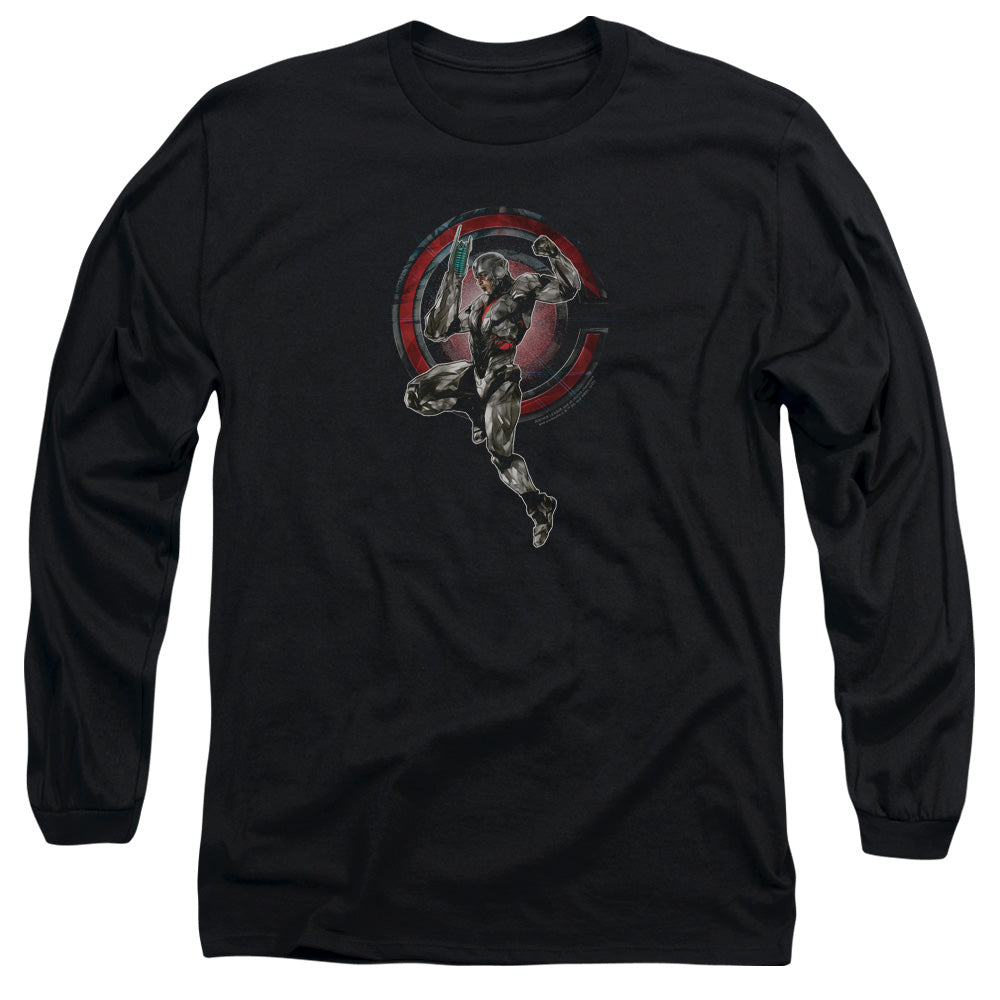 AN OFFCIALLY LICENSED JUSTICE LEAGUE MOVIE CYBORG MEN'S LONG SLEEVE T-SHIRT BLACK