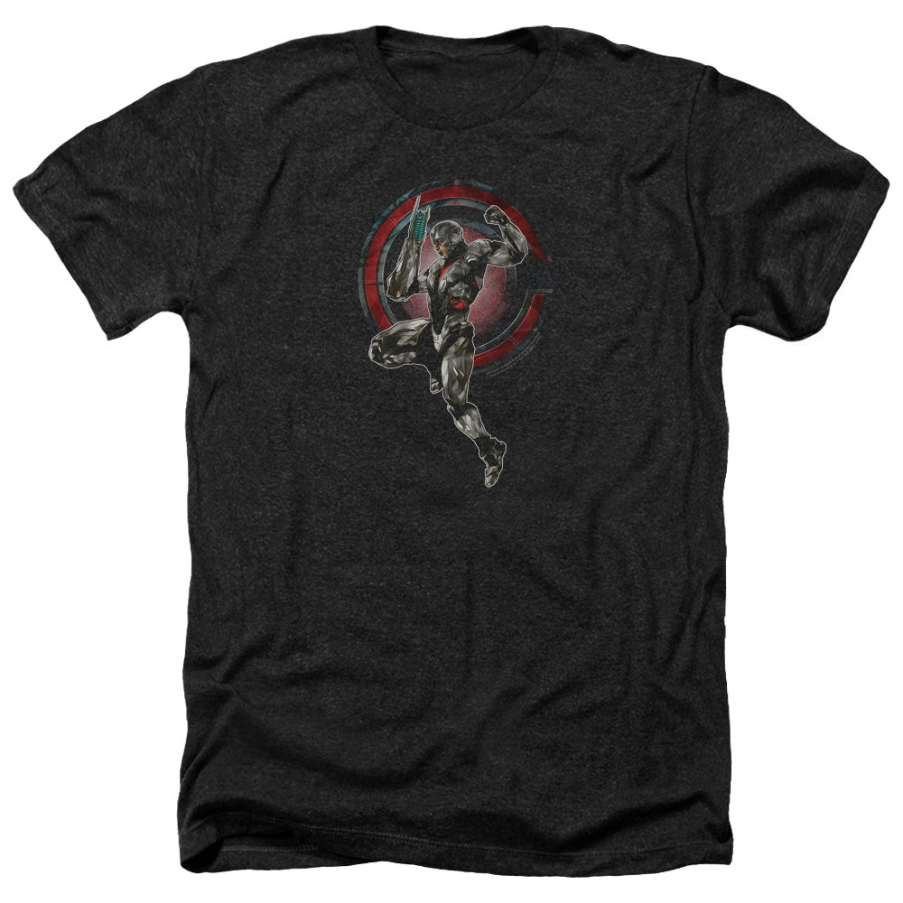 AN OFFCIALLY LICENSED JUSTICE LEAGUE MOVIE CYBORG MEN'S HEATHER T-SHIRT CHARCOAL