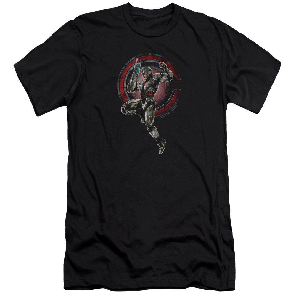 AN OFFCIALLY LICENSED JUSTICE LEAGUE MOVIE CYBORG MEN'S PREMIUM SLIM FIT T-SHIRT BLACK