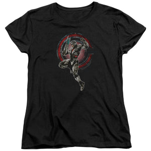 AN OFFCIALLY LICENSED JUSTICE LEAGUE MOVIE CYBORG WOMEN'S REGULAR FIT T-SHIRT BLACK
