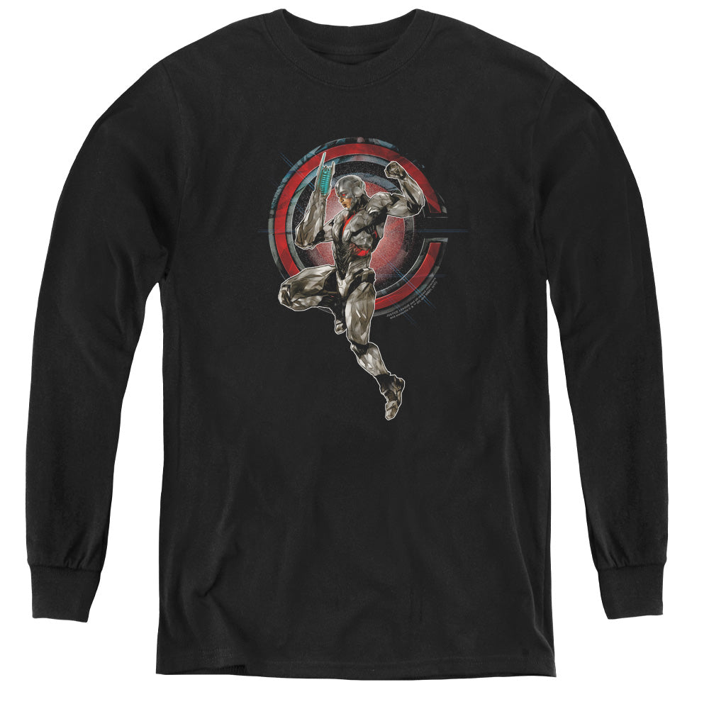 AN OFFCIALLY LICENSED JUSTICE LEAGUE MOVIE CYBORG YOUTH LONG SLEEVE T-SHIRT BLACK