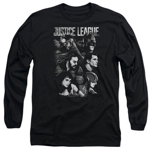AN OFFCIALLY LICENSED JUSTICE LEAGUE MOVIE PUSHING FORWARD MEN'S LONG SLEEVE T-SHIRT BLACK