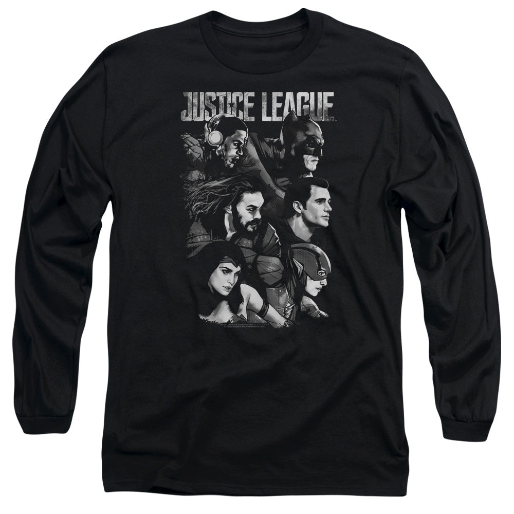 AN OFFCIALLY LICENSED JUSTICE LEAGUE MOVIE PUSHING FORWARD MEN'S LONG SLEEVE T-SHIRT BLACK