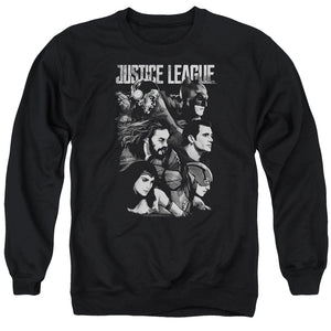 AN OFFCIALLY LICENSED JUSTICE LEAGUE MOVIE PUSHING FORWARD ADULT UNISEX CREWNECK SWEATSHIRT BLACK