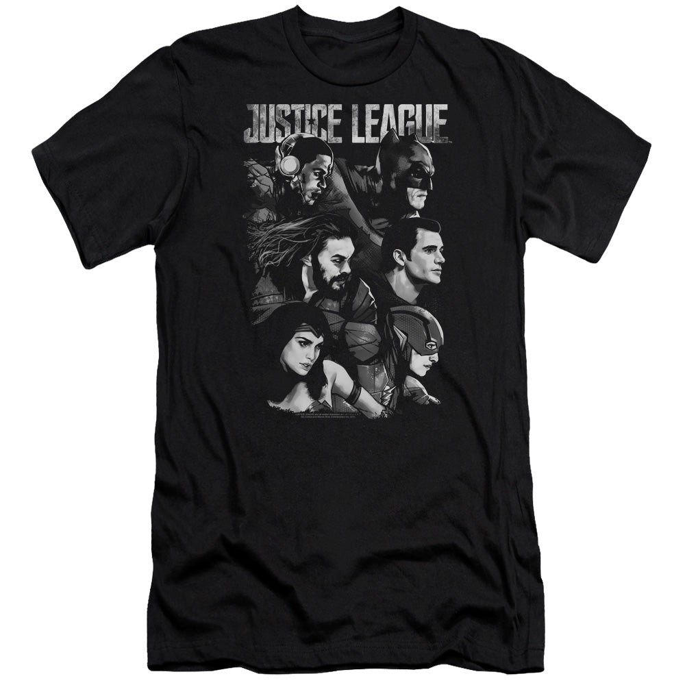 AN OFFCIALLY LICENSED JUSTICE LEAGUE MOVIE PUSHING FORWARD MEN'S PREMIUM SLIM FIT T-SHIRT BLACK