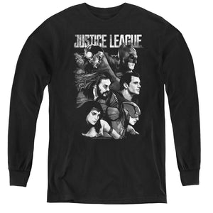 AN OFFCIALLY LICENSED JUSTICE LEAGUE MOVIE PUSHING FORWARD YOUTH LONG SLEEVE T-SHIRT BLACK