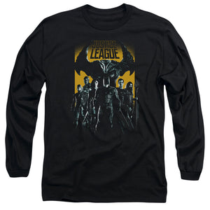AN OFFCIALLY LICENSED JUSTICE LEAGUE MOVIE STAND UP TO EVIL MEN'S LONG SLEEVE T-SHIRT BLACK