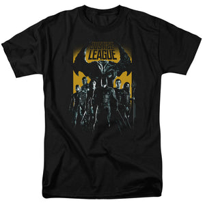 AN OFFCIALLY LICENSED JUSTICE LEAGUE MOVIE STAND UP TO EVIL MEN'S REGULAR FIT T-SHIRT BLACK