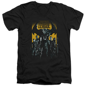 AN OFFCIALLY LICENSED JUSTICE LEAGUE MOVIE STAND UP TO EVIL MEN'S V-NECK T-SHIRT BLACK