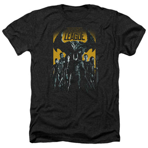 AN OFFCIALLY LICENSED JUSTICE LEAGUE MOVIE STAND UP TO EVIL MEN'S HEATHER T-SHIRT CHARCOAL