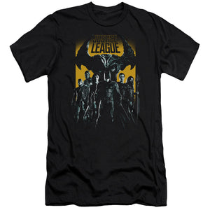 AN OFFCIALLY LICENSED JUSTICE LEAGUE MOVIE STAND UP TO EVIL MEN'S PREMIUM SLIM FIT T-SHIRT BLACK