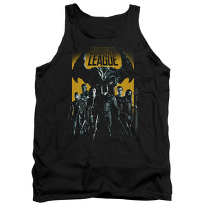 AN OFFCIALLY LICENSED JUSTICE LEAGUE MOVIE STAND UP TO EVIL ADULT UNISEX TANK TOP BLACK