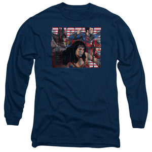 AN OFFCIALLY LICENSED JUSTICE LEAGUE MOVIE RALLY MEN'S LONG SLEEVE T-SHIRT NAVY