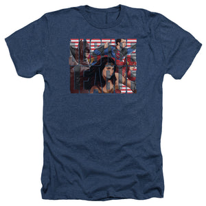 AN OFFCIALLY LICENSED JUSTICE LEAGUE MOVIE RALLY MEN'S HEATHER T-SHIRT NAVY