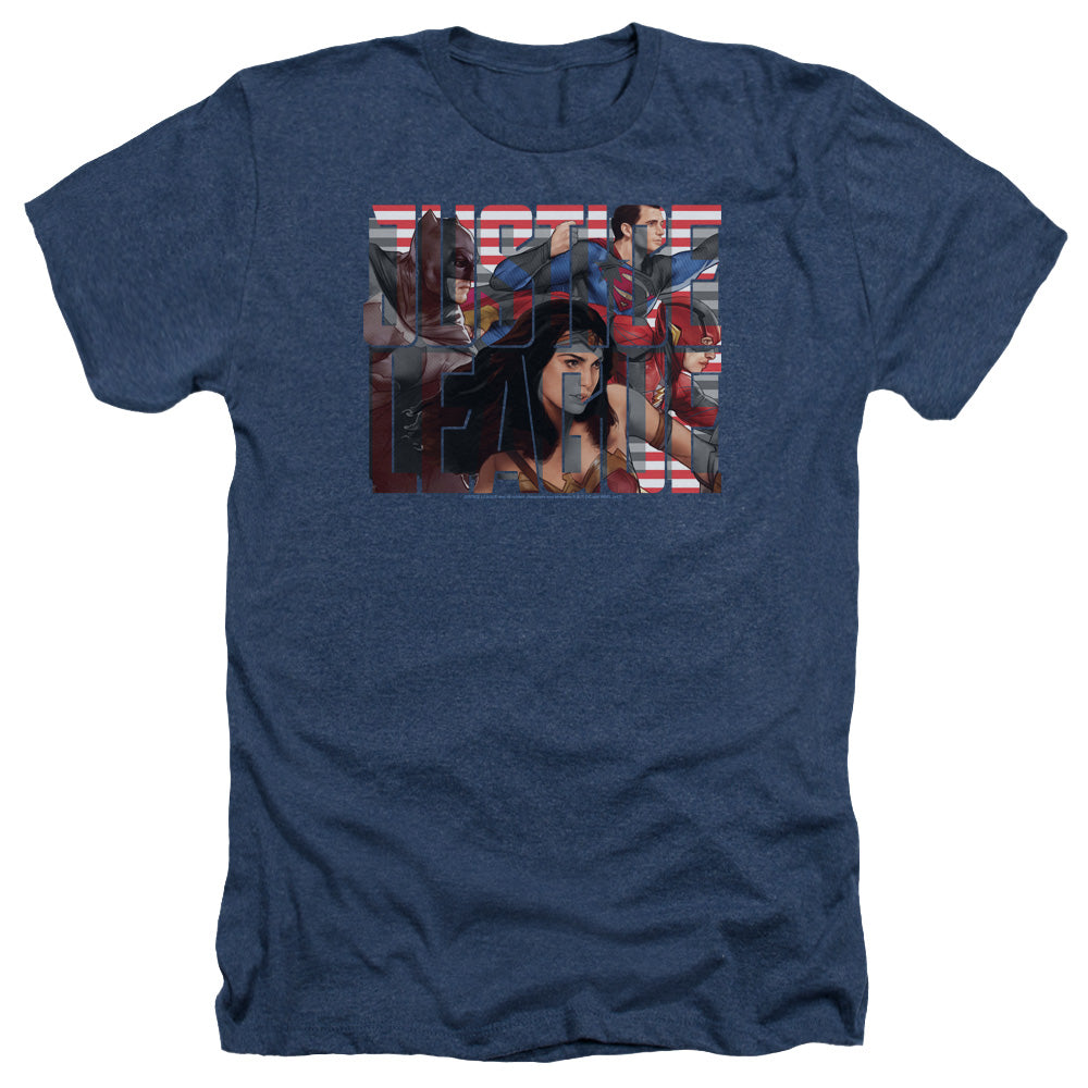 AN OFFCIALLY LICENSED JUSTICE LEAGUE MOVIE RALLY MEN'S HEATHER T-SHIRT NAVY