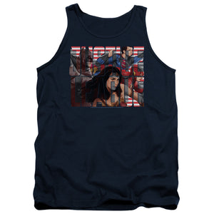 AN OFFCIALLY LICENSED JUSTICE LEAGUE MOVIE RALLY ADULT UNISEX TANK TOP NAVY