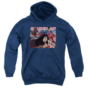 AN OFFCIALLY LICENSED JUSTICE LEAGUE MOVIE RALLY YOUTH HOODIE NAVY