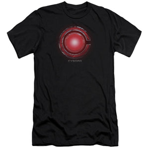 AN OFFCIALLY LICENSED JUSTICE LEAGUE MOVIE CYBORG LOGO MEN'S PREMIUM SLIM FIT T-SHIRT BLACK