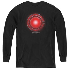 AN OFFCIALLY LICENSED JUSTICE LEAGUE MOVIE CYBORG LOGO YOUTH LONG SLEEVE T-SHIRT BLACK