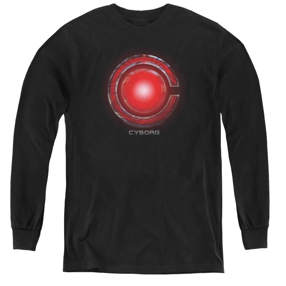 AN OFFCIALLY LICENSED JUSTICE LEAGUE MOVIE CYBORG LOGO YOUTH LONG SLEEVE T-SHIRT BLACK