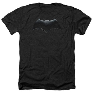 AN OFFCIALLY LICENSED JUSTICE LEAGUE MOVIE BATMAN LOGO MEN'S HEATHER T-SHIRT CHARCOAL