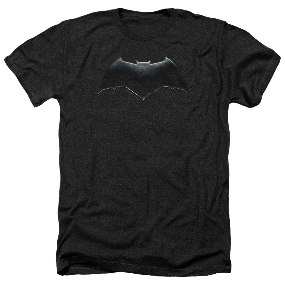 AN OFFCIALLY LICENSED JUSTICE LEAGUE MOVIE BATMAN LOGO MEN'S HEATHER T-SHIRT CHARCOAL