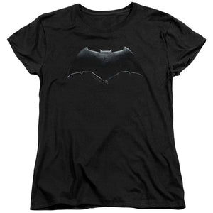 AN OFFCIALLY LICENSED JUSTICE LEAGUE MOVIE BATMAN LOGO WOMEN'S REGULAR FIT T-SHIRT BLACK