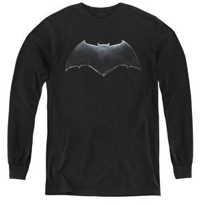 AN OFFCIALLY LICENSED JUSTICE LEAGUE MOVIE BATMAN LOGO YOUTH LONG SLEEVE T-SHIRT BLACK