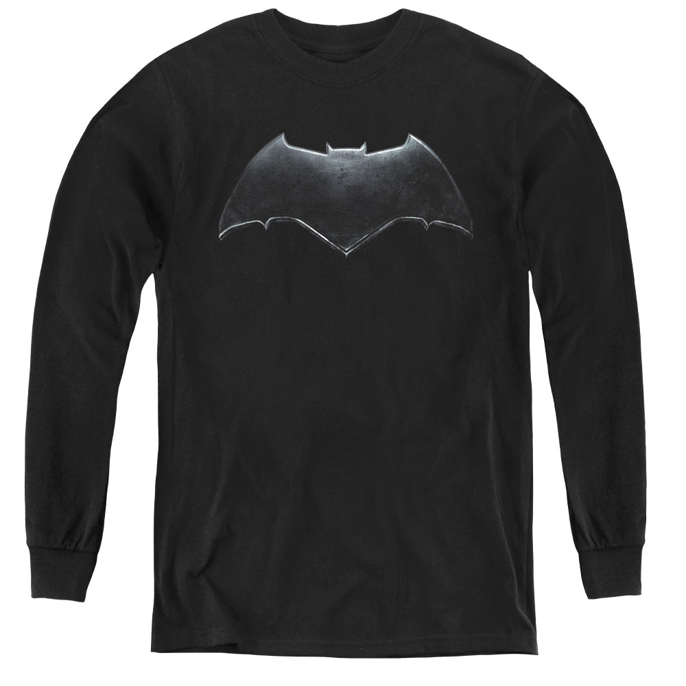 AN OFFCIALLY LICENSED JUSTICE LEAGUE MOVIE BATMAN LOGO YOUTH LONG SLEEVE T-SHIRT BLACK