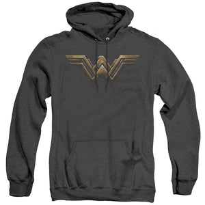 AN OFFCIALLY LICENSED JUSTICE LEAGUE MOVIE WONDER WOMAN LOGO ADULT UNISEX HEATHER PULLOVER HOODIE BLACK