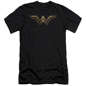 AN OFFCIALLY LICENSED JUSTICE LEAGUE MOVIE WONDER WOMAN LOGO MEN'S PREMIUM SLIM FIT T-SHIRT BLACK