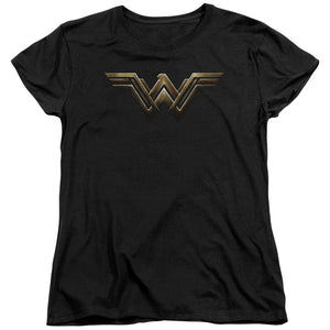 AN OFFCIALLY LICENSED JUSTICE LEAGUE MOVIE WONDER WOMAN LOGO WOMEN'S REGULAR FIT T-SHIRT BLACK